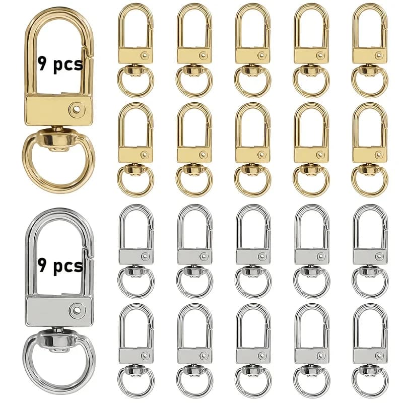9set Rotatable Spring Key Hooks U Shaped Metal Rings DIY Handmade Pendant Connector Keychain Making Accessories Party Gifts