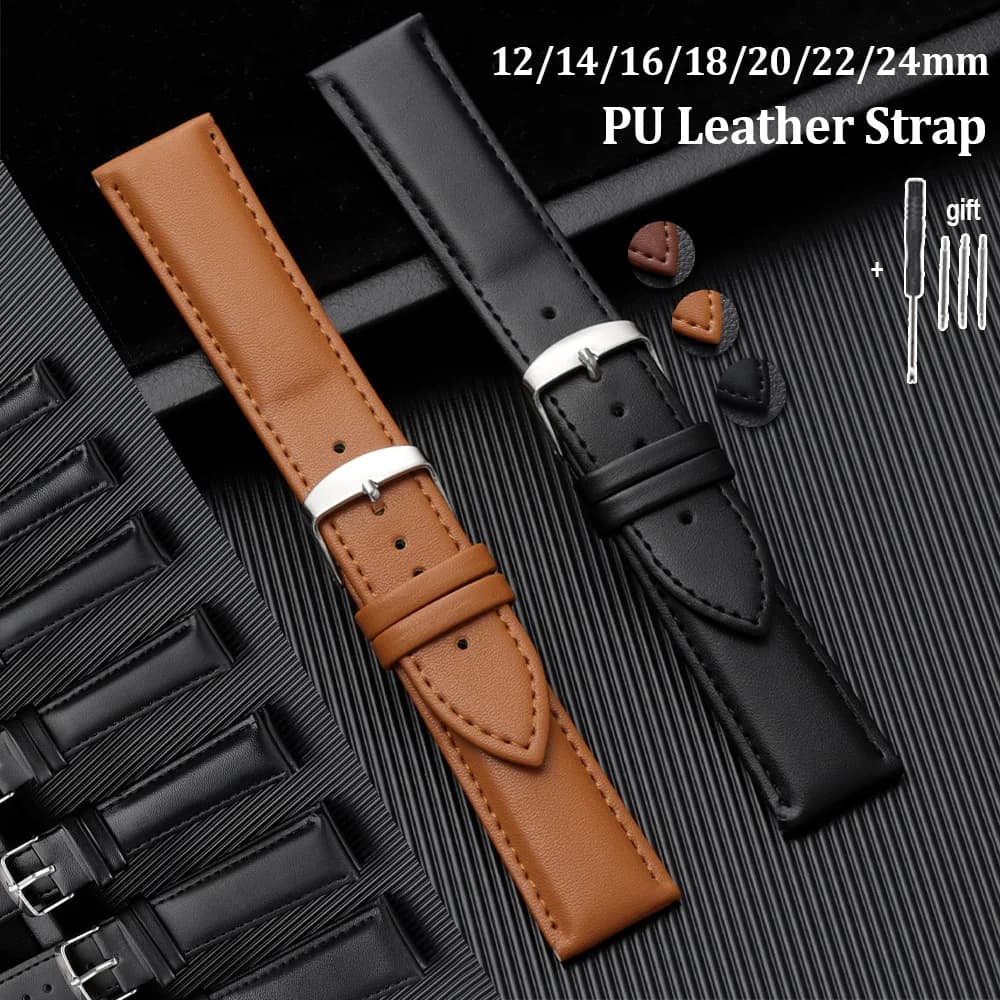 Cinturino per Orologio in Pelle PU da 12/14/16/18/20/22/24mm, Sostitutivo per Omega, Morbido Bracciale Marrone per Uomo e Donna, Compatibile con Seiko