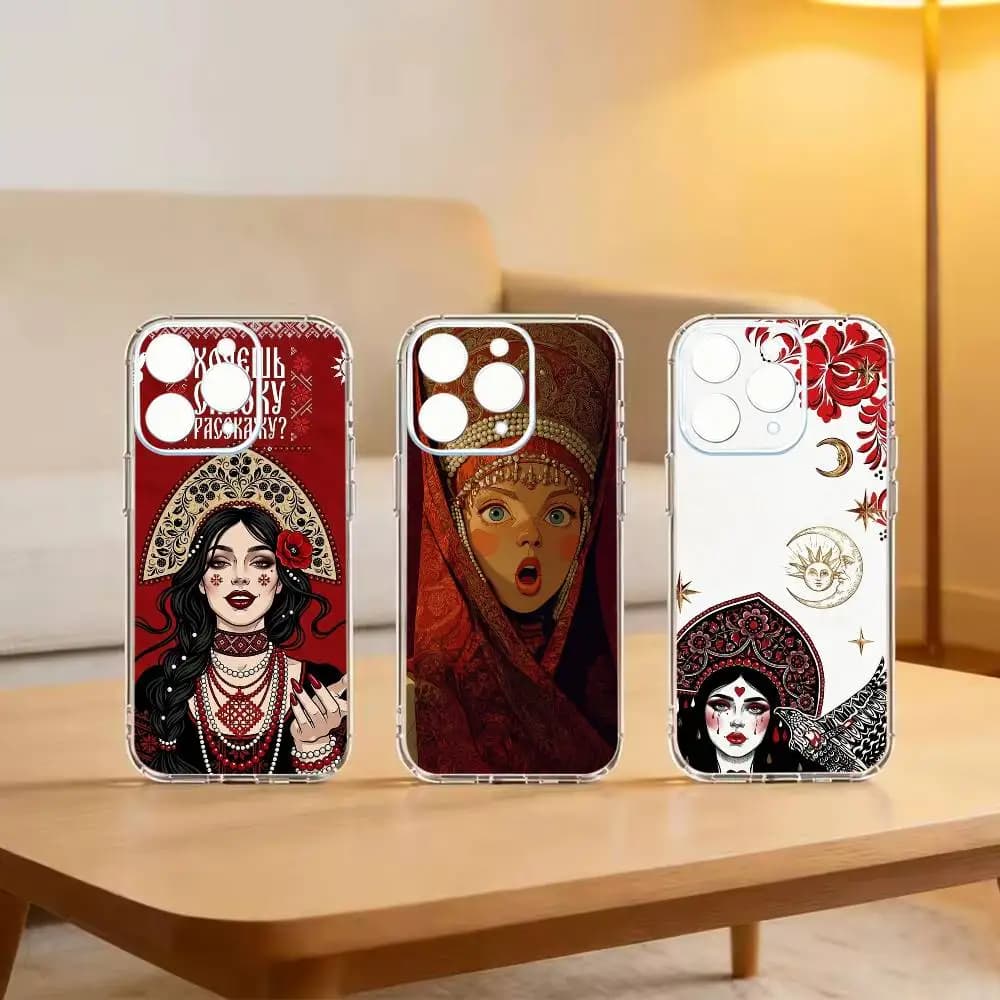 Ornate Russian K-kokoshnik Phone Case soft case Transparent For iPhone 14 16 15 17 13 12 11 Pro Max Plus