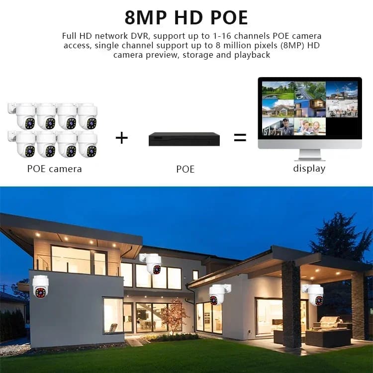Sistema di Telecamere di Sicurezza IP66 4K 8MP, Telecamera di Rete IP PoE, Sistema CCTV con Kit NVR PoE a 16 Canali