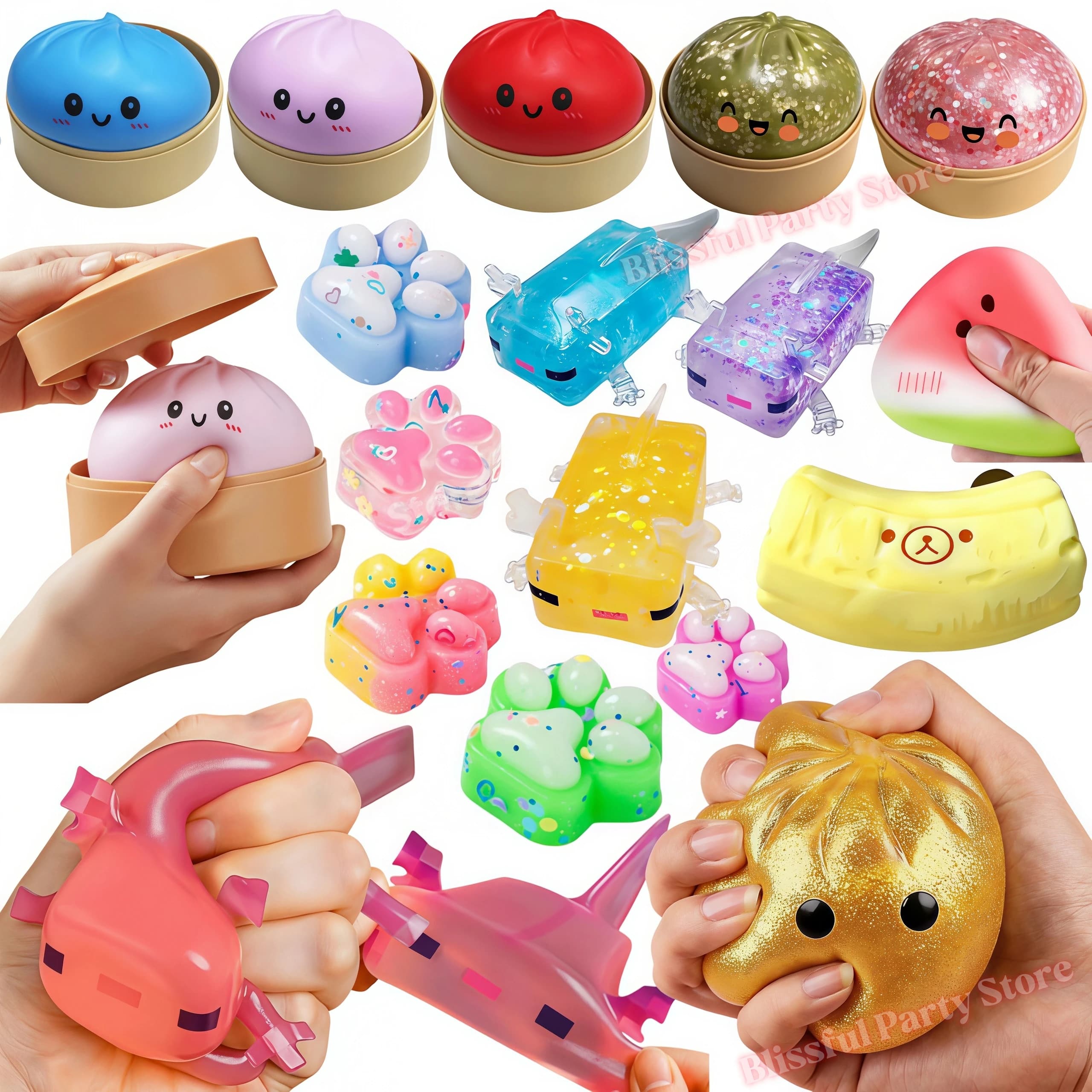 Giocattoli Squishy a Forma di Raviolo, Banana, Orso, Gatto, Strumento Antistress per Adulti e Bambini, Regali per Feste, Natale e Compleanni