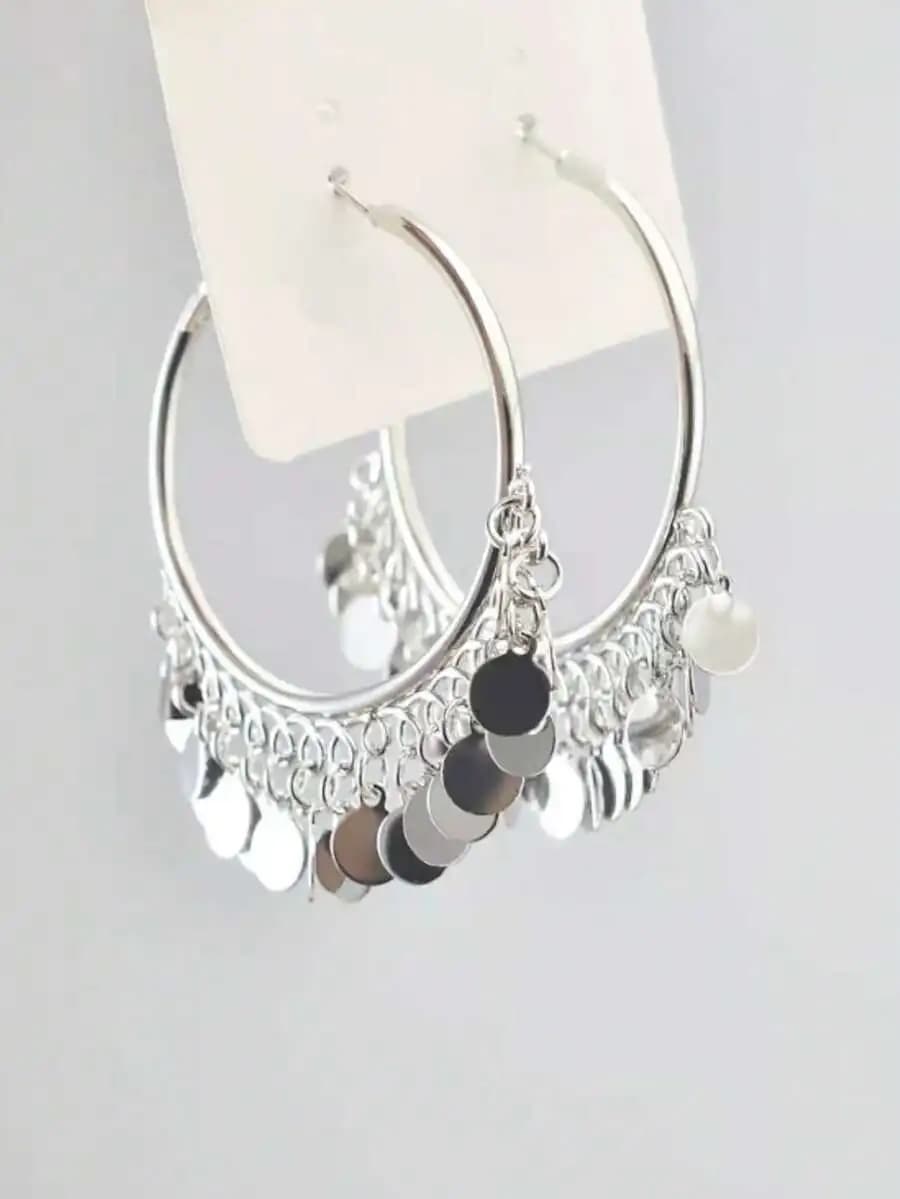 1 pair disc charm earrings with geometric round pendant and large hoop design for women stylish look