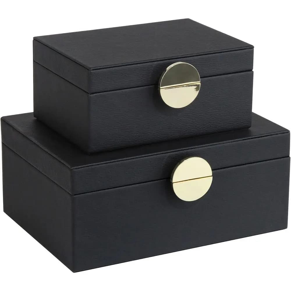 Leatherette boxes, decorative boxes for storing objects, organizer with golden metal decorations, classic set in vegan leather, set of 2 pieces