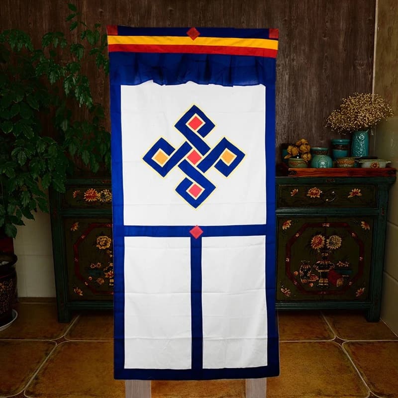 Tent for Tibetan Buddhist door, handmade cotton fabric with hanging decoration with auspicious knot embroidery