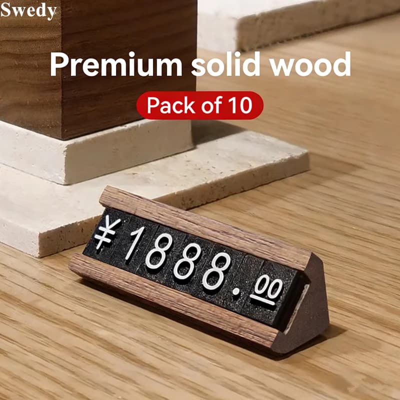 10 Pezzi Etichette Regolabili per Prezzi in Dollari ed Euro, Targhette in Legno e Acrilico per Gioielli e Orologi