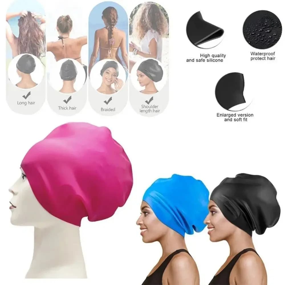 Elastic Silicone Swim Headgear Thicken Design Solid Color Waterproof Swim Cap 3D Fit Soft Snorkeling Cap
