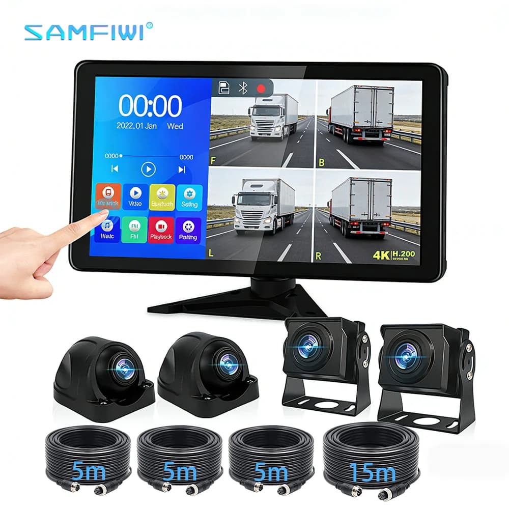 Monitor touchscreen HD da 10,36 pollici a 4 canali con schermo diviso, sistema DVR per auto, telecamera di backup per auto, rimorchi per cavalli, camper e camion
