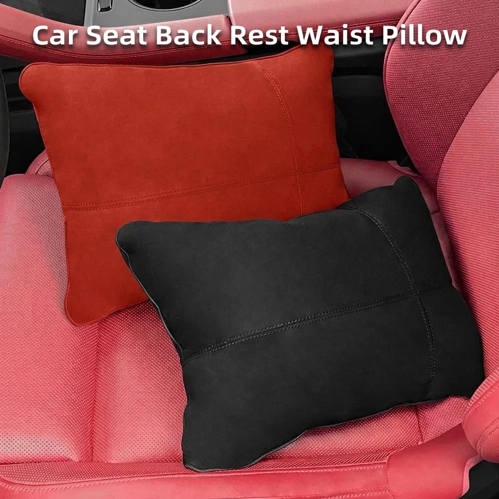 Car Suede Pillow Lumbar Cushion Seat Back Rest Support Pad Cover Universal Auto Interior Accessories Kit for Man Women Gifts