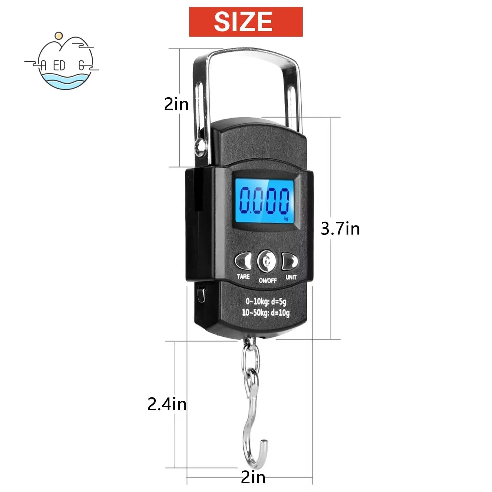 AED6-50Kg X 0.01Kg Elettronico Digitale Consegna Mini Bilancia Tascabile 10G Bagagli Portatili Da Viaggio Bilancia Da Pesca Gancio Da Cucina Bilancia W