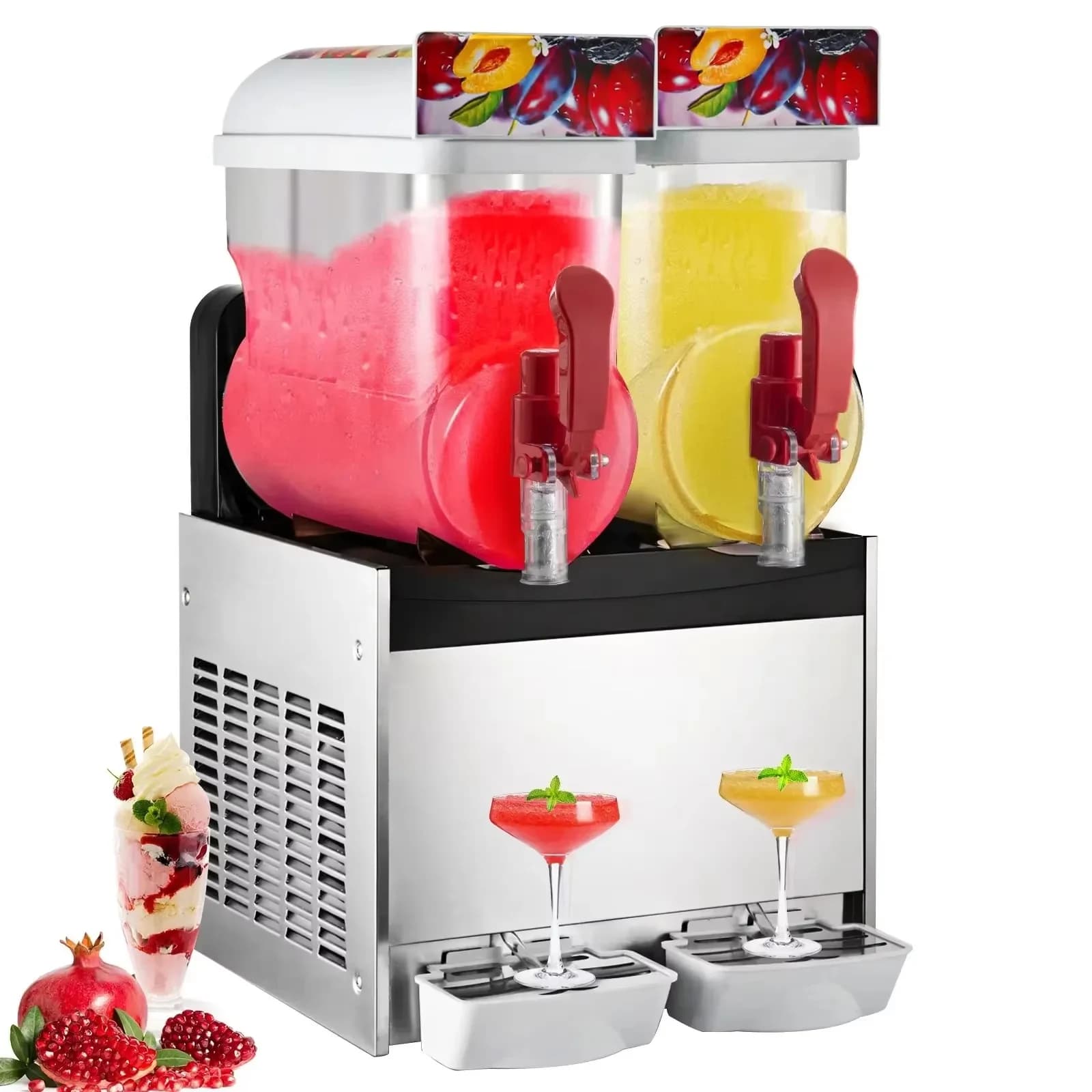 SIHAO Commercial Slushy Machine 15Lx2 Dual Tank, Frozen Stainless Steel Drink Maker for Margarita Smoothie Ice Juice Tea Coffee