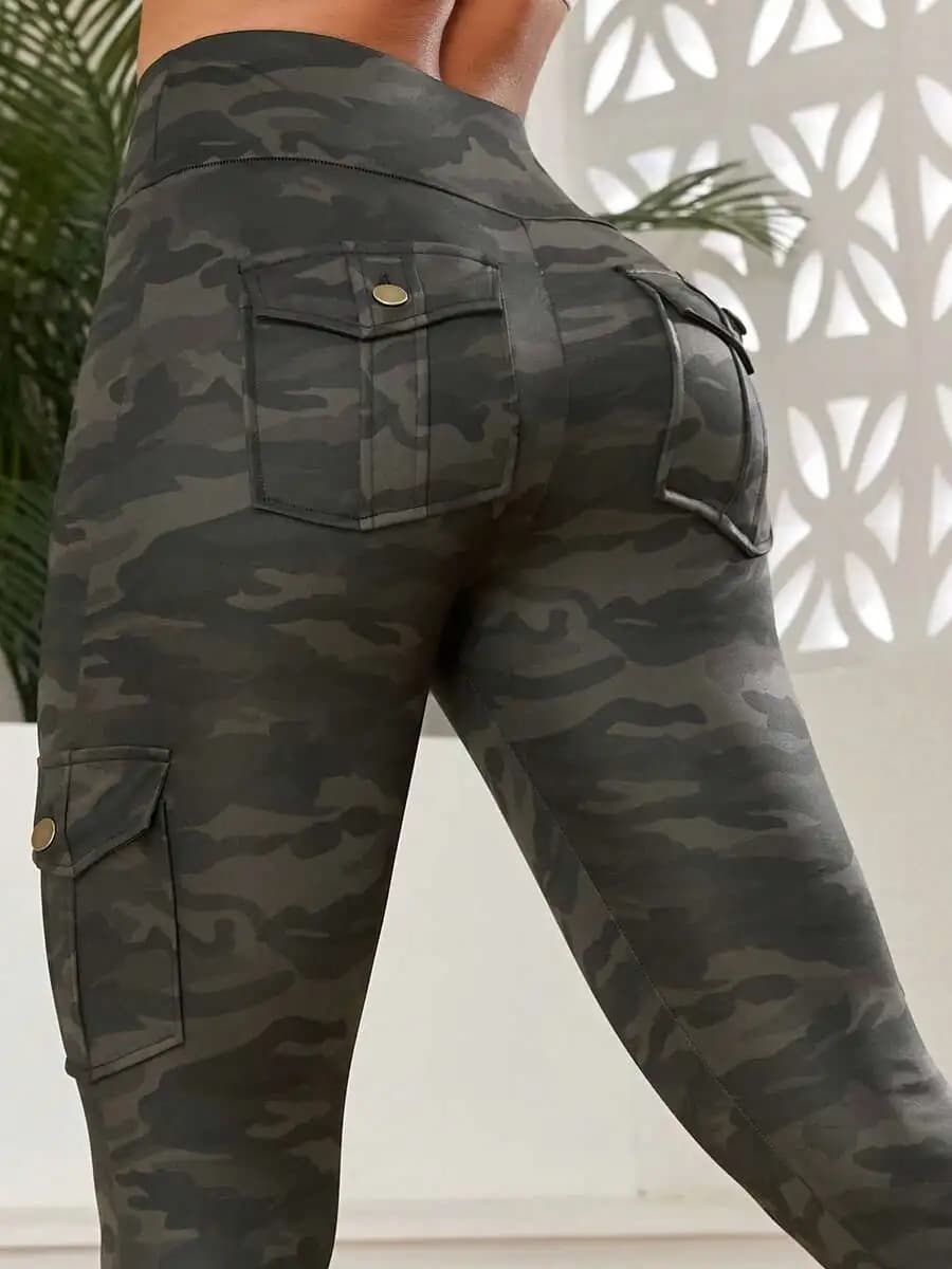 Leggings da Yoga con Tasche Cargo Mimetiche per Donna, Pantaloni Sportivi a Vita Alta per Fitness