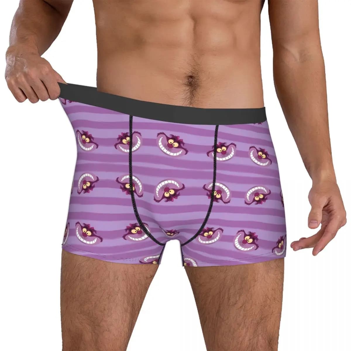 Boxer da uomo personalizzati con gatto Cheshire anime, mutande traspiranti a cartone animato