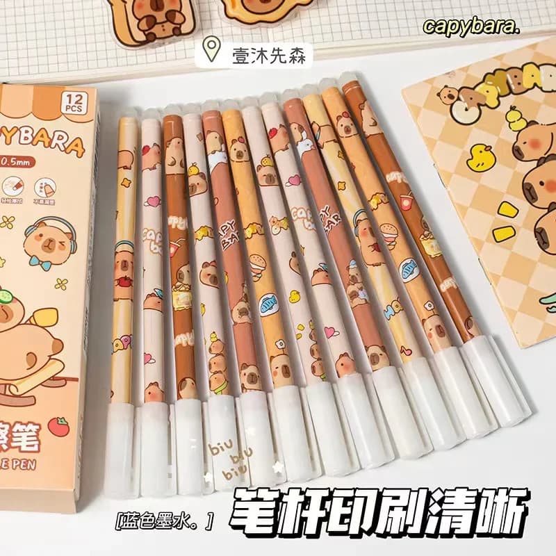 Nuovo 12 Pz/set Simpatico Cartone Animato Capibara 0.5mm Cancellabile Penna Gel Ricariche Aste Manico Lavabile Per Bambini Scuola Regalo di Cancelleria