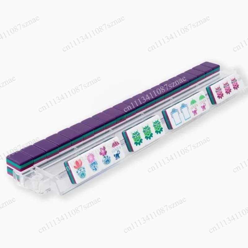 Purple Acrylic American Mahjong Tiles Set Crystal Mahjong Hand Play Home Use Gift with Storage Bag