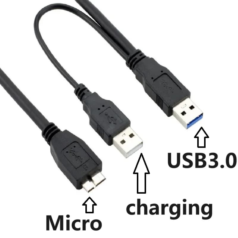 1M 0.5M HDD USB 3.0 Tipo A a Micro B Y Cavo USB3.0 Cavo dati per disco rigido mobile esterno Cavi dati cavo di ricarica