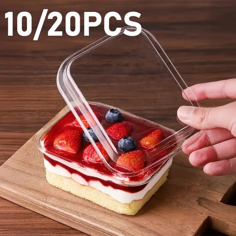 10/20PCS Usa E Getta Borsa Quadrata Copertura Trasparente Torta Scatola Tiramisù Latte di Soia Torta Gelato Frutta Snack con Coperchio scatola di immagazzinaggio