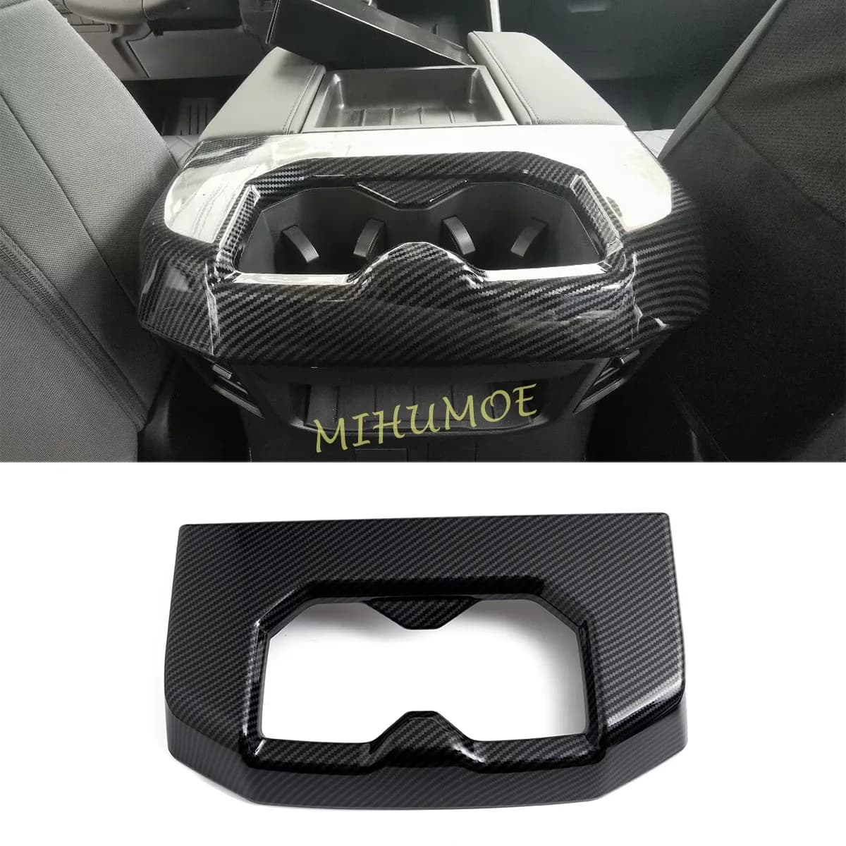 For Toyota Tundra Sequoia 2023 2024 2025 Rear Armrest Box Cup Holder Cover Trim Carbon Fiber Car Interior Accessories