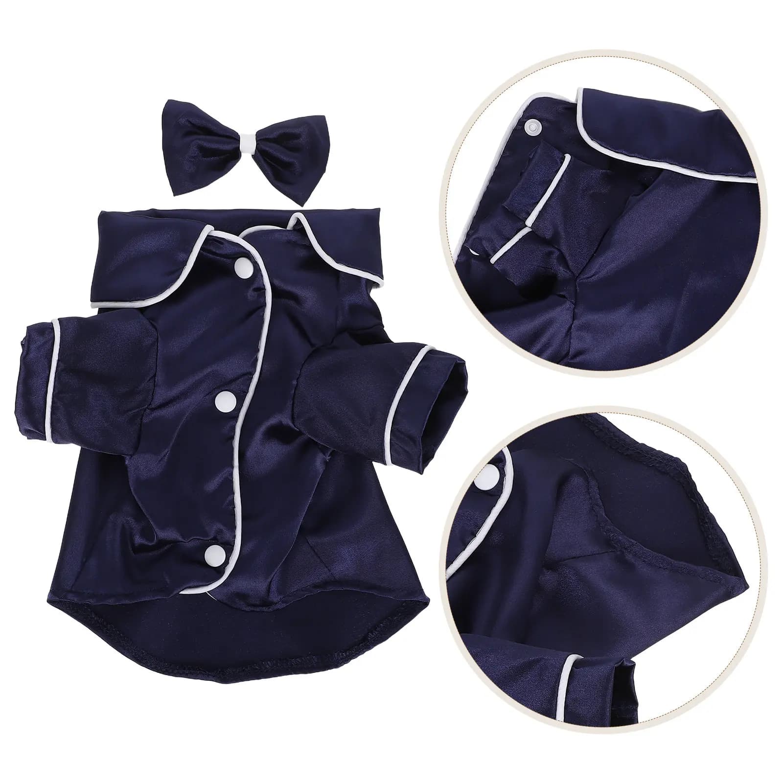 1 Set Pigiama in Seta per Cani, Morbido Abbigliamento da Notte a Due Zampe con Colletto per Animali Domestici, Camicia in Raso per Cani, Fascia per Capelli con Fiocco, per Cani e Gatti di 3-3,5 kg, Abbigliamento da Festa per Cuccioli