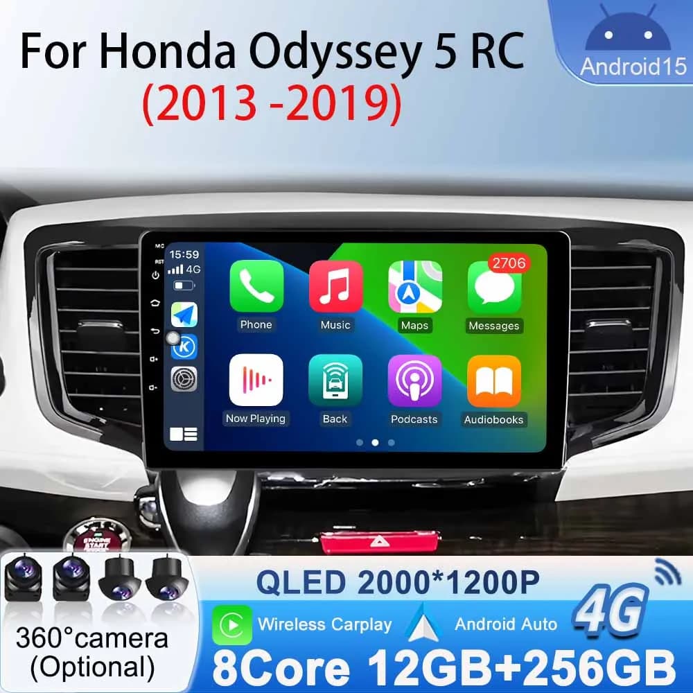 Stereo Video Player Car Radio for Honda Odyssey 5 RC 2013 - 2019 Android 15 GPS Navigation Multimedia Carplay Android Auto WiFi