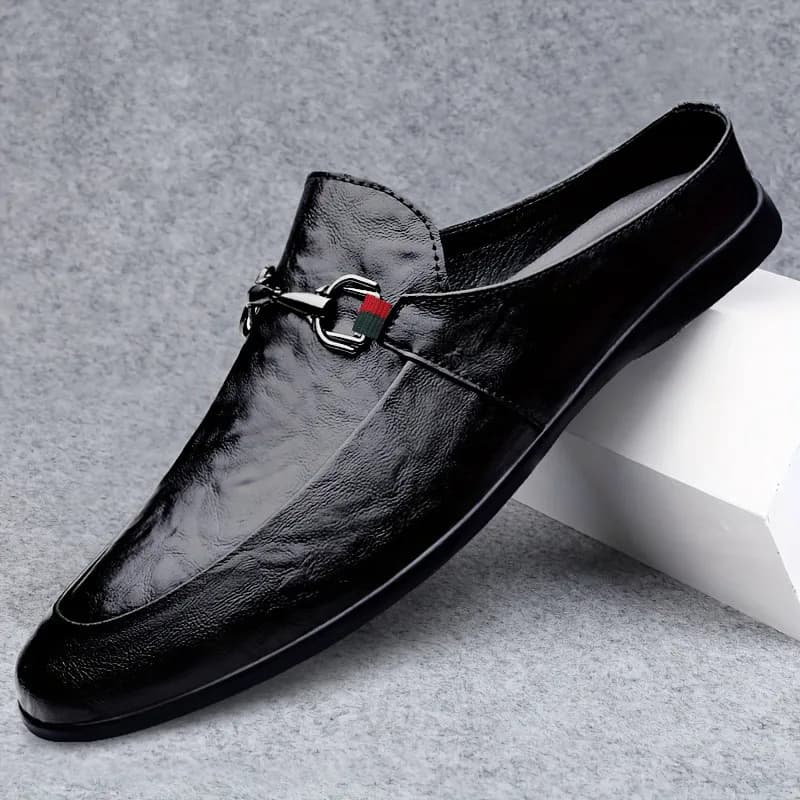 Plus Size 48 Slip On Flats Mules Men Backless Casual Shoes Loafers Slippers Leather Outdoor Half Drag Shoes Design Slides Sandal