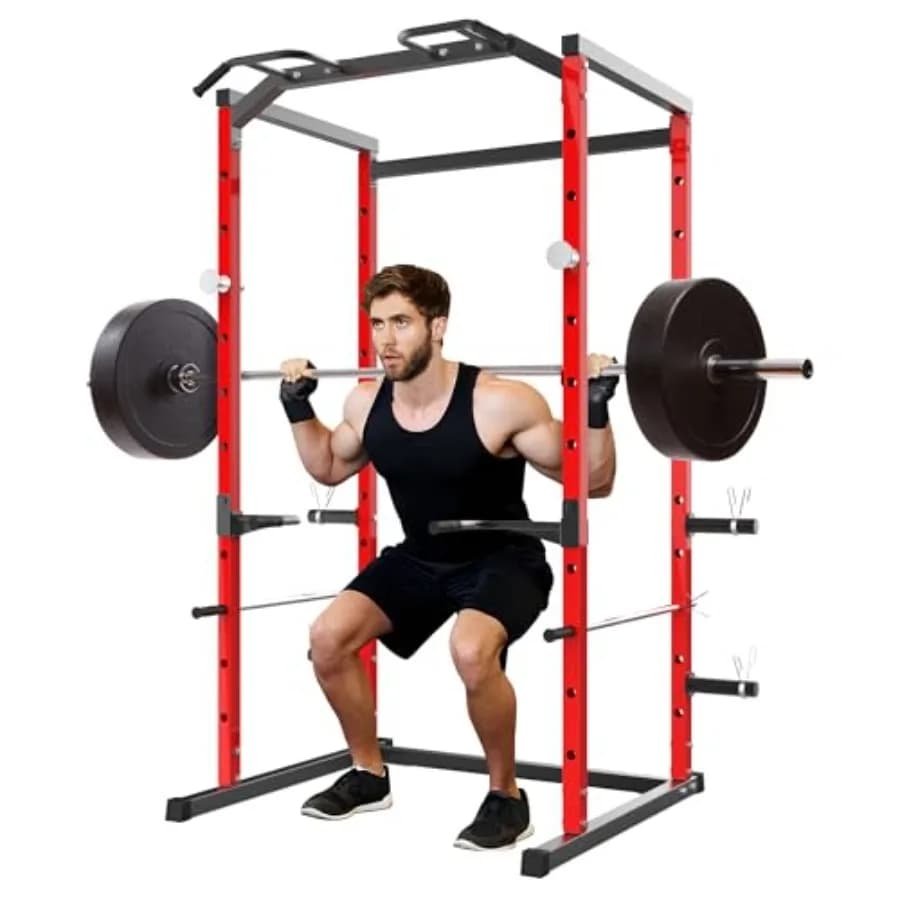 Power Cage 1100 libbre, Power Rack Multifunzione con Barra per Trazioni, Barre di Sicurezza Regolabili, Rack per Panca Piana, Gabbia per Squat, Smith Machine