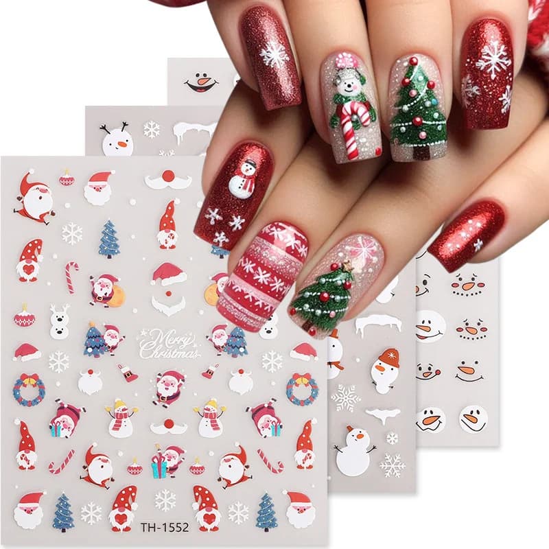 Decalcomanie per unghie fai-da-te Simpatico pan di zenzero Babbo Natale Albero di Natale Campana Decalcomanie per unghie Cursori per decorazioni per manicure per feste