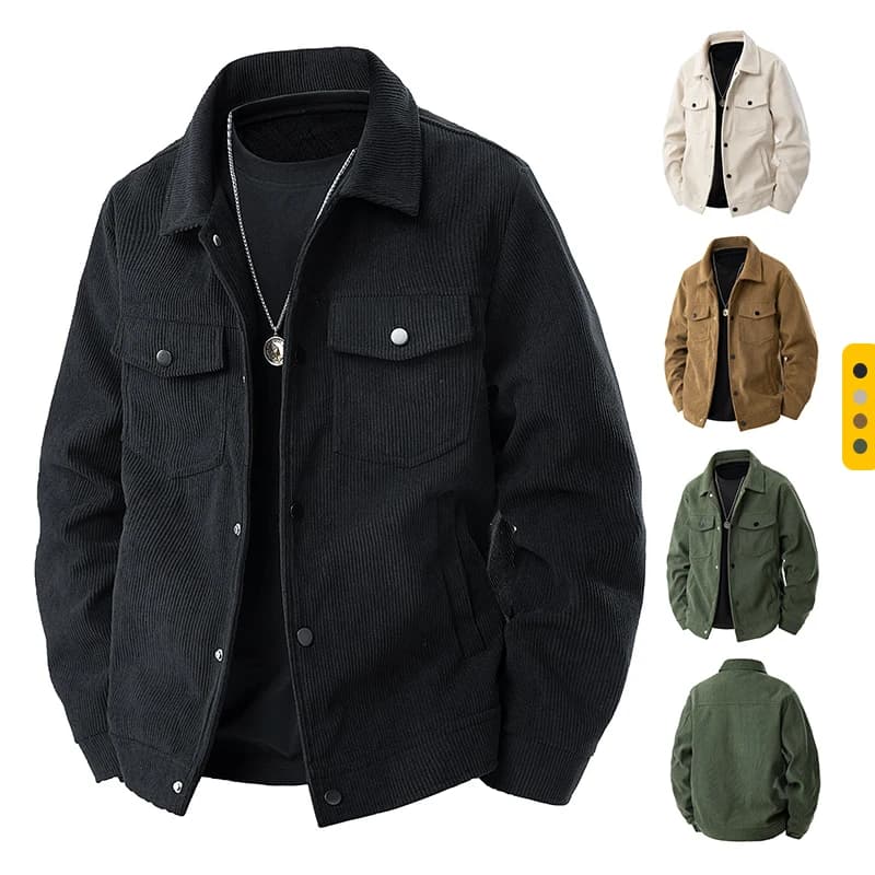 Giacca in velluto a coste da uomo, primaverile autunnale, leggera, stile maturo, trendy, da lavoro, con colletto vintage, popolare tra i giovani, in poliestere e nylon