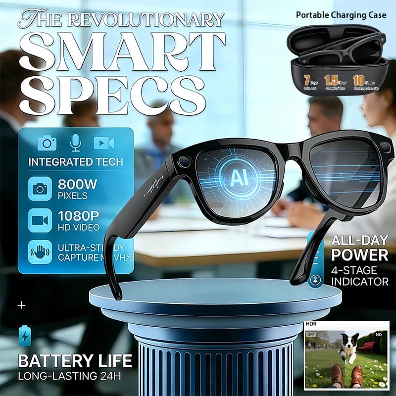 Occhiali Smart AI con Fotocamera GPT 4K HD, Lenti Multifunzione 3-in-1, Chiamate Bluetooth, Batteria 3600mAh, Controllo Vocale, Occhiali da Sole