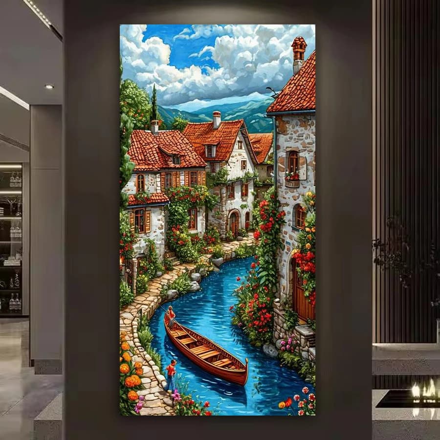 Diy Diamond Embroidery House River Boat Diamonds Painting Large Size Scenery Mosaic Picture Full Drill Jewelry Cross Stitch Kits
