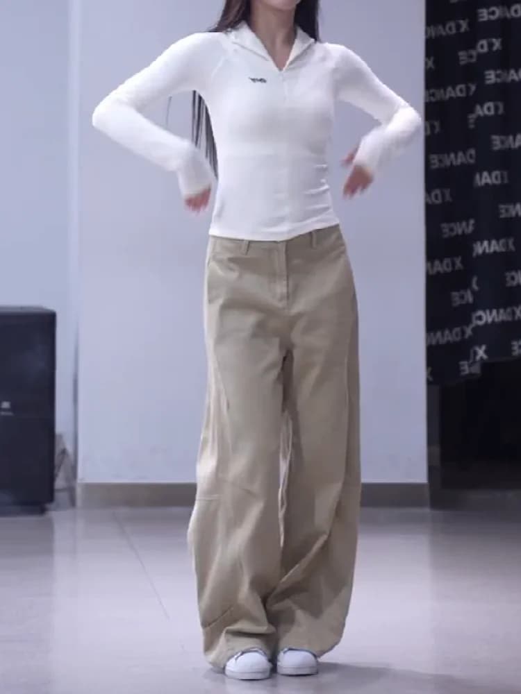 Retro Khaki Wide Leg Knife Denim Jeans Women's Autumn Winter Loose Slim High Waist Drapey Straight Floor-Length Pants