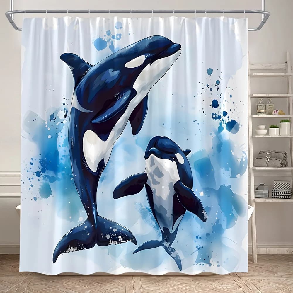 Tenda da doccia Dynamic Orca Whales - Tessuto resistente all'acqua per il bagno - Perfetta per gli amanti dell'oceano e dei marini
