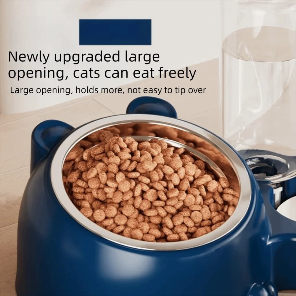 2 in 1 Cat Double Bowl Gravity-Driven Slanted Mouth Cat Food Dispenser No Spill Anti Slip Cat Feeder Bowl Multi-Pet Household
