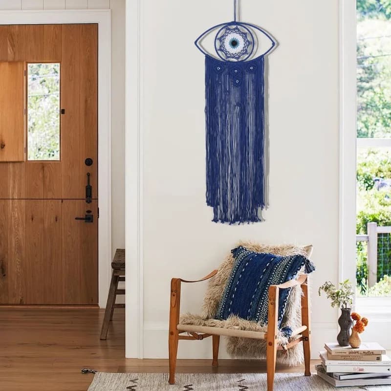 Nordic Handwoven Evil Eye Tapestry Turkish Nazar Wall Art Cotton Fringe Hanging Bohemian Home Decor Craft Unique Gift for Friend
