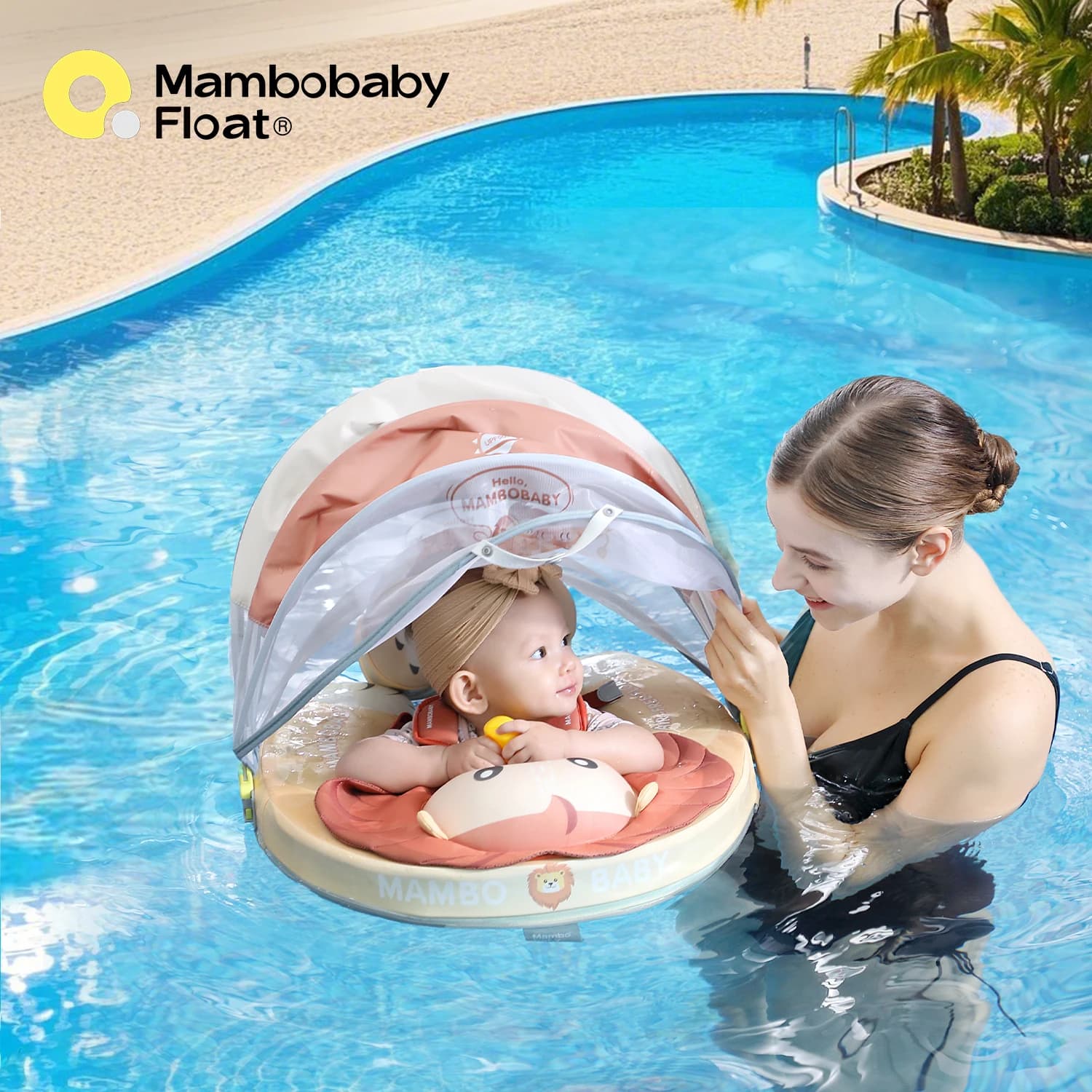 Mambobaby Galleggiante e Marsupio con Tettuccio Copertura Completa, Cintura Antiscivolo, Anello Galleggiante per Neonati, Galleggiante per Piscina per Bambini, Cerchio Galleggiante per Neonati