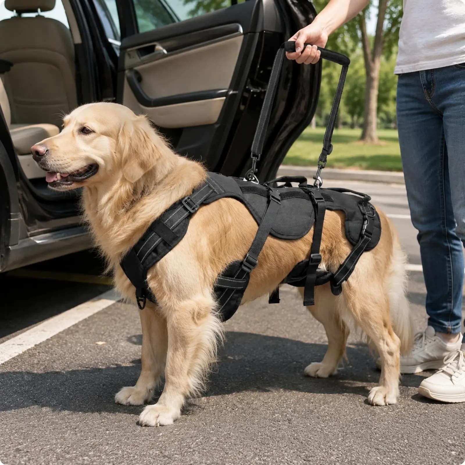 Dog Walker Support Harness with Oxford Cloth Construction and Adjustable Belly Strap for Pet Care