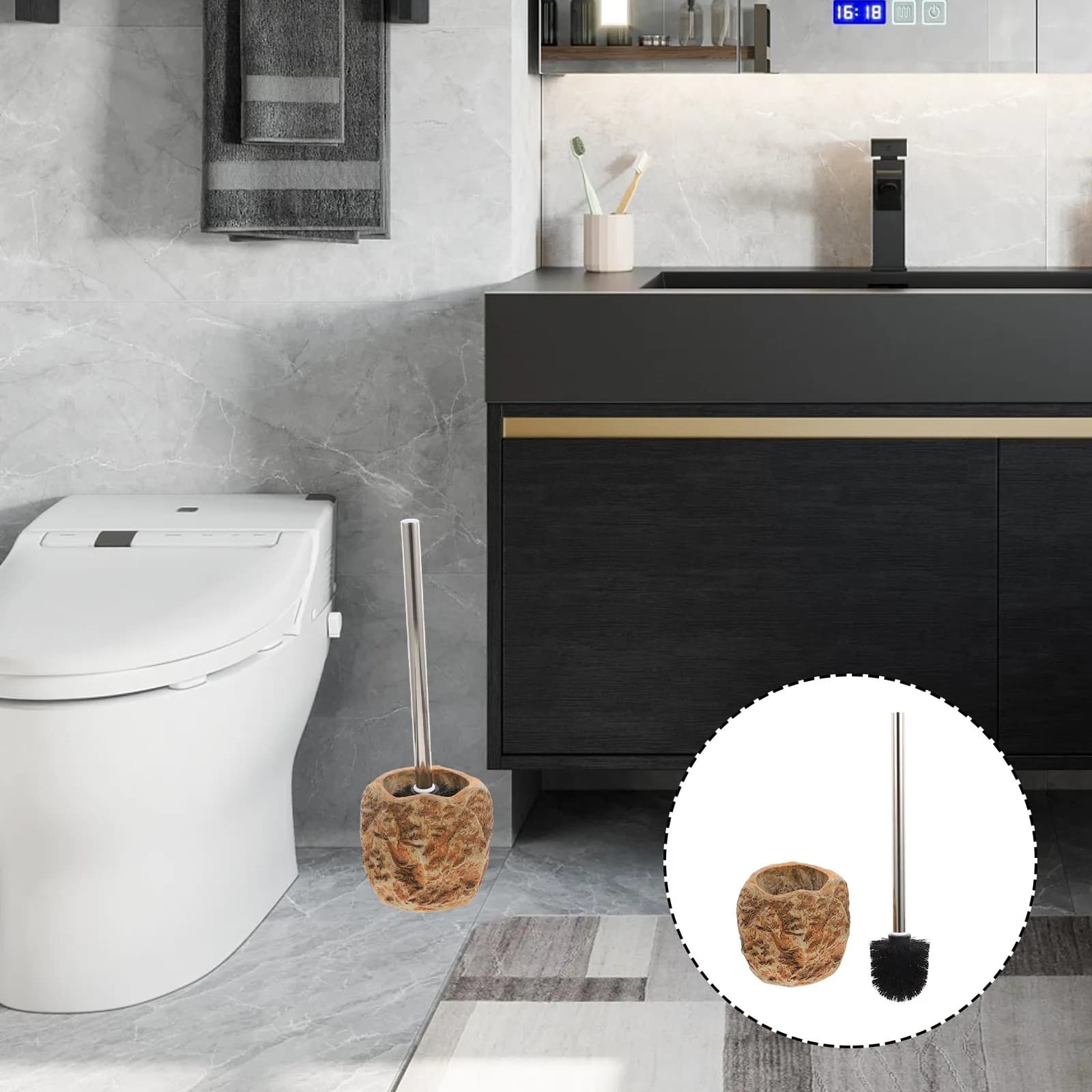 Spazzola per WC Resistente con Supporto, Kit per Pulizia del Bagno, Spazzola Efficiente per Pulizia Profonda del WC, per Casa e Ufficio
