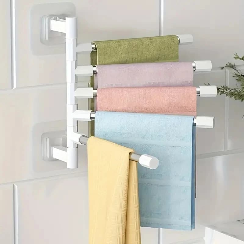 Portasciugamani girevole da 2-8 barre, senza trapano, adatto per bagno e cucina, staffa multifunzione a parete
