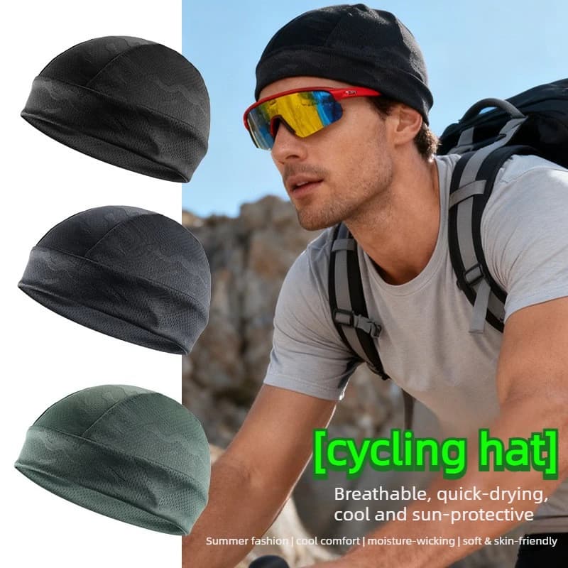 Summer Ice Silk Skull Cap, Thin Breathable Quick-Dry Cycling Helmet Liner, Mesh Outdoor Sports Beanie