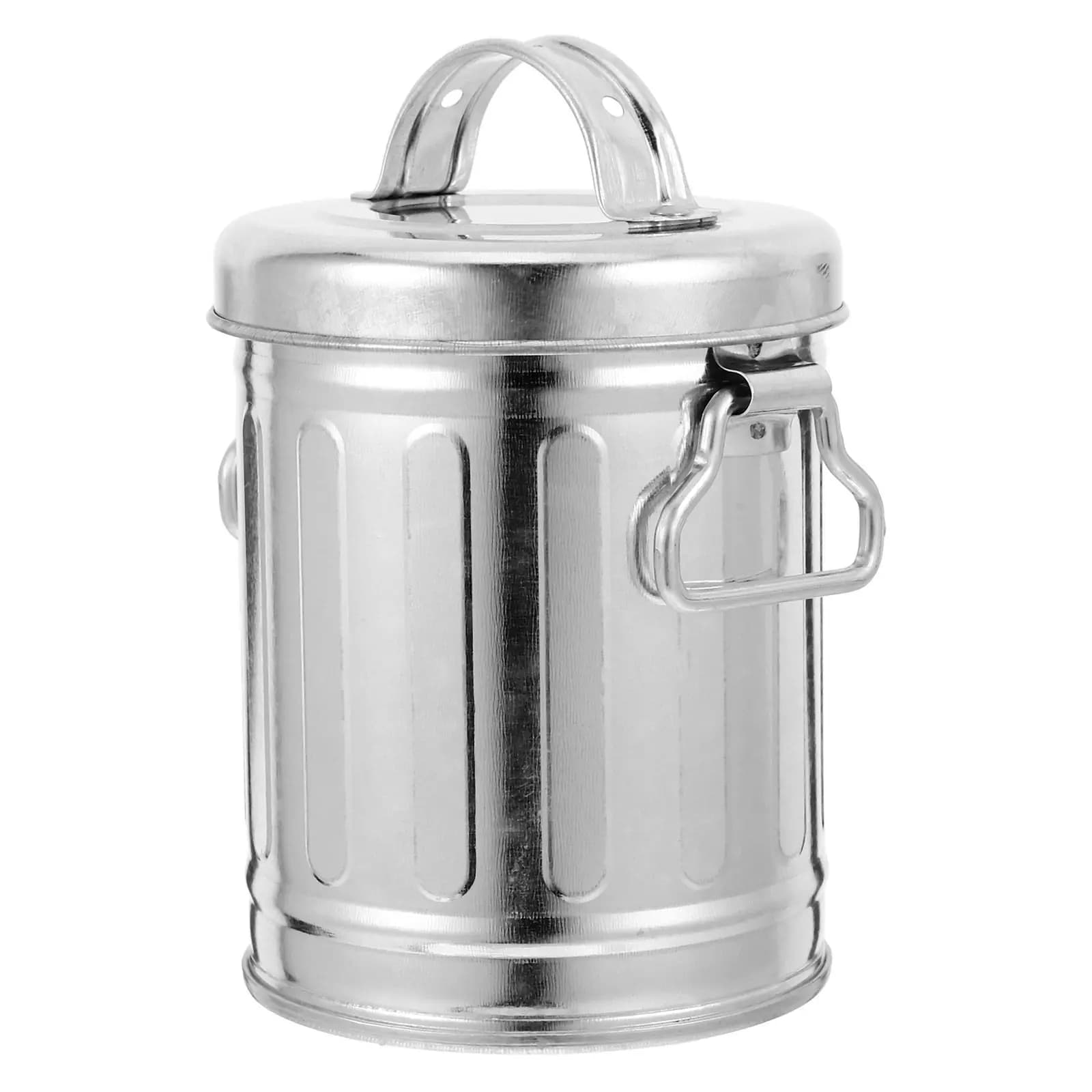 Cestino per rifiuti in ferro, mini, con coperchio, da tavolo, per cucina, posacenere da esterno, piccolo con coperchio