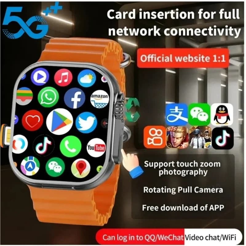 4G Android Smartwatch DW100 Nuovo Chiamata globale Sblocco impronte digitali Scheda SIM 4G 2.29 pollici AMOLED Video Chat WIFI GPS App Scarica