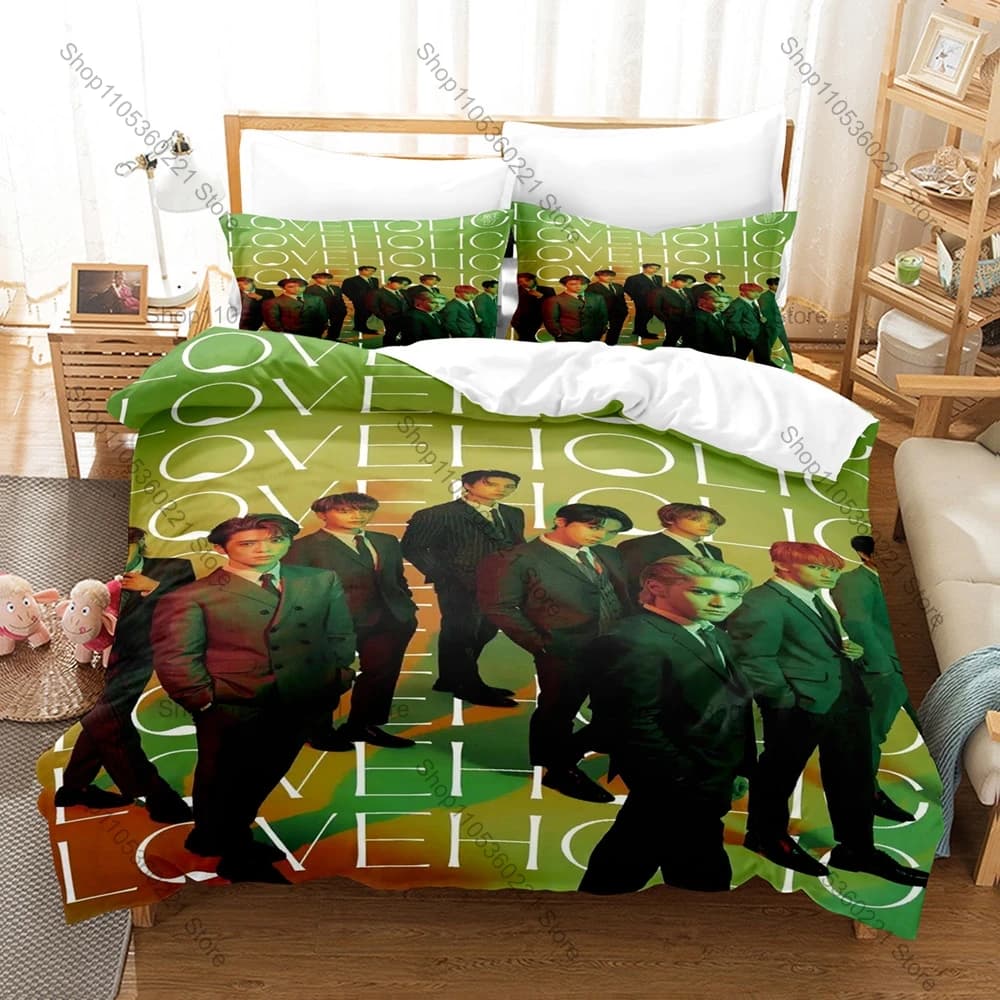 Cool NCT 127 Themed Duvet Cover + 2 Pillowcases Korean Idol Group Graphic Bedding Set for Home Dorm Decoration & Fan Collection