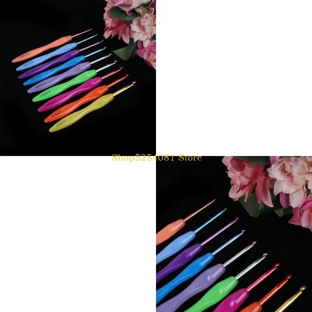 AXYC 9pcs Plastic Handle Aluminum Crochet Hooks Knitting Needles Multicolor