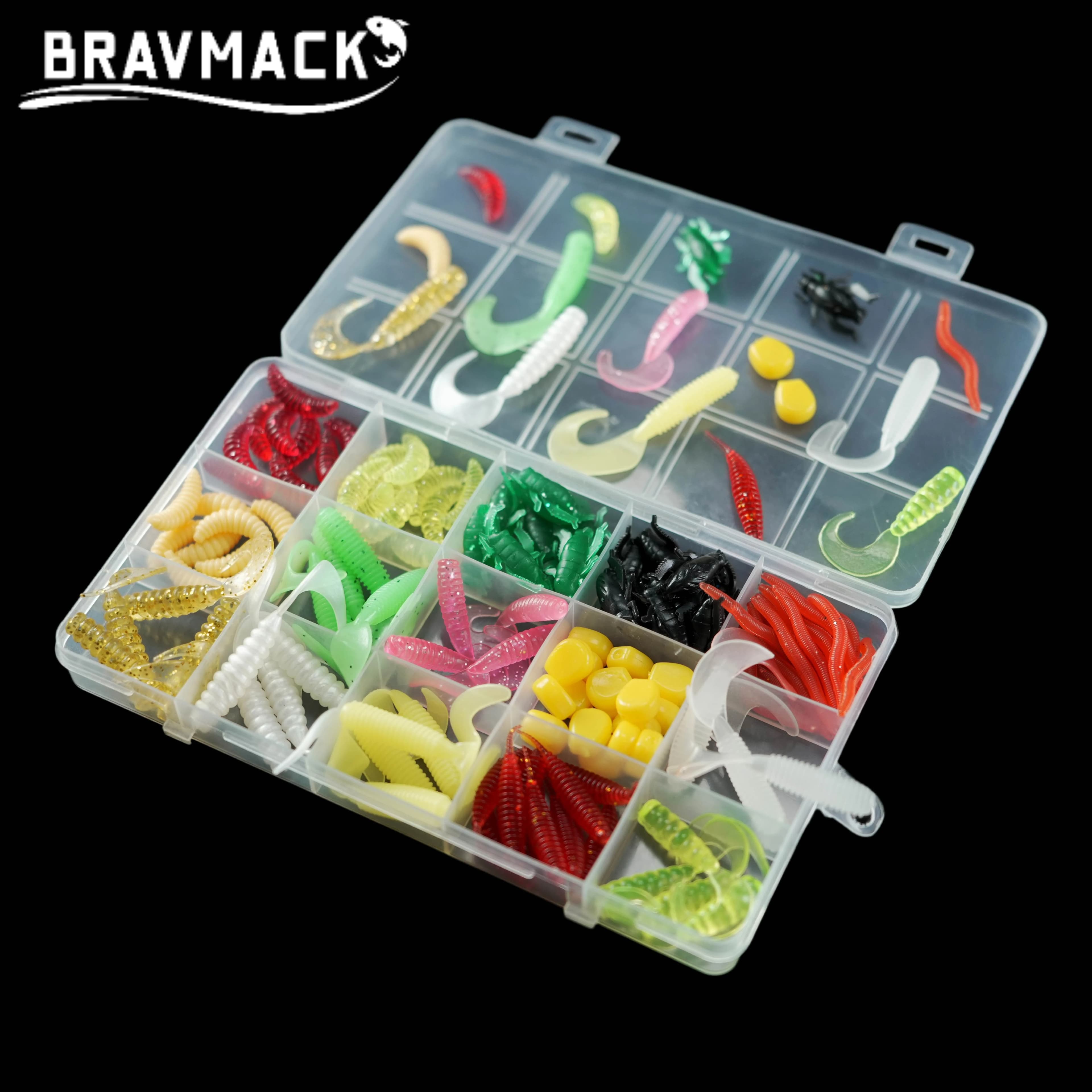 BRAVMACK 136PCS Bionic Soft Lure Corn Mealworm Red Worm Tail Freshwater Fish Tackle Box Fishing Bait Set