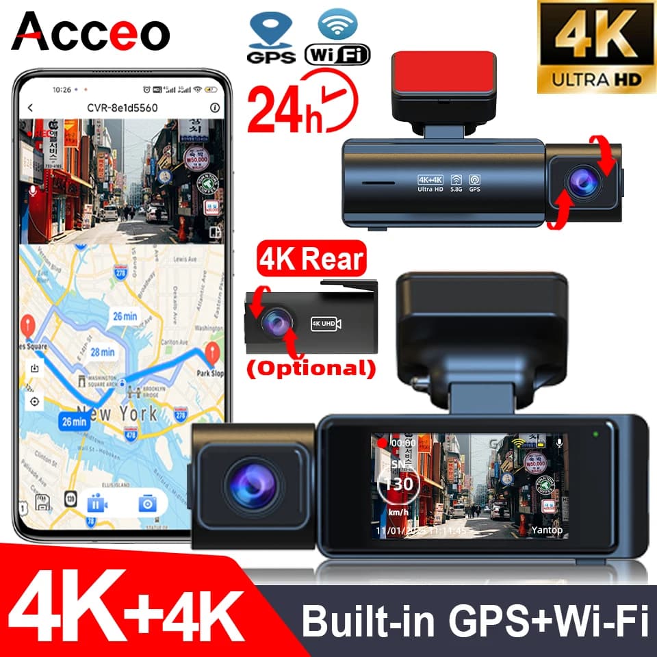 4K Dual Dash Cam GPS WiFi integrated Car recorder with 4K rear camera optional with night vision 24 hour parking mode WDR technology