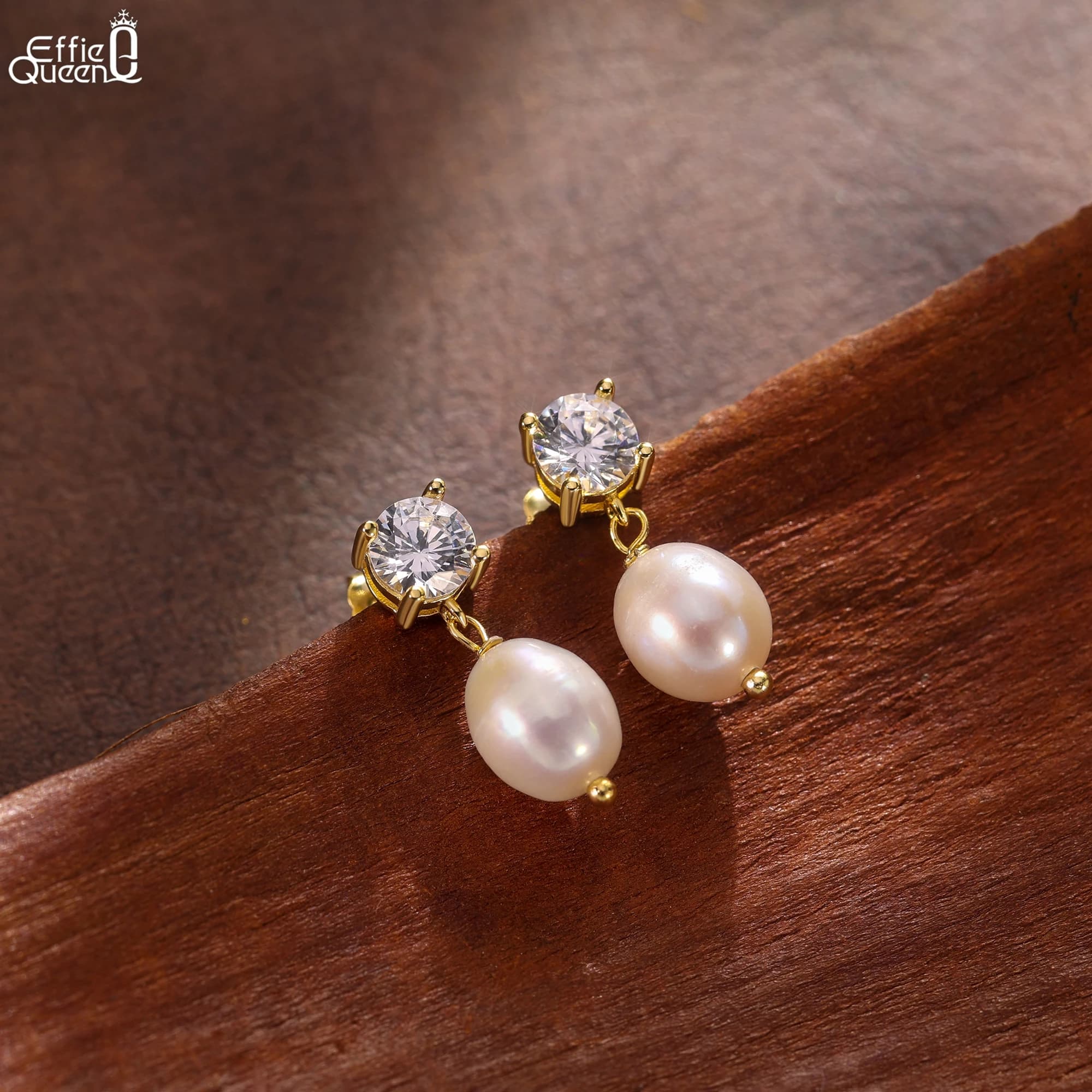 Orecchini Pendenti Effie Queen in Argento Sterling 925 e Oro 14k a Forma di Pera con Zirconia, Gioielli di Lusso per Donne, Regalo per Banchetti GPE131