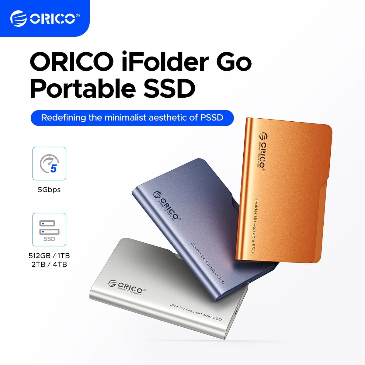 ORICO SSD Esterno 1TB USB 3.2 Gen1, SSD Portatile iFolder Go PSSD per iPhone Serie 16/15/Mac/PS5/XBOX/Laptop/PC