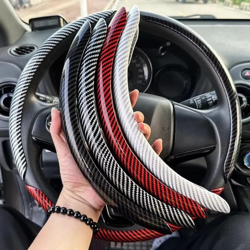 2/3 Pezzi Coprivolante per Auto in Fibra di Carbonio Laser e Silicone, Rivestimento Universale Antiscivolo in Pelle Microfibra 1K e PVC