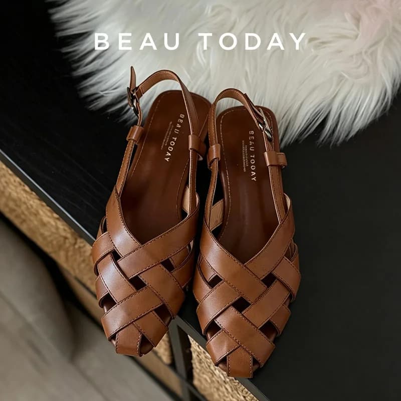 BEAUTODAY Women's Gladiator Sandals in cow leather with pointed toe and cross laces, women's summer shoes handmade 33034