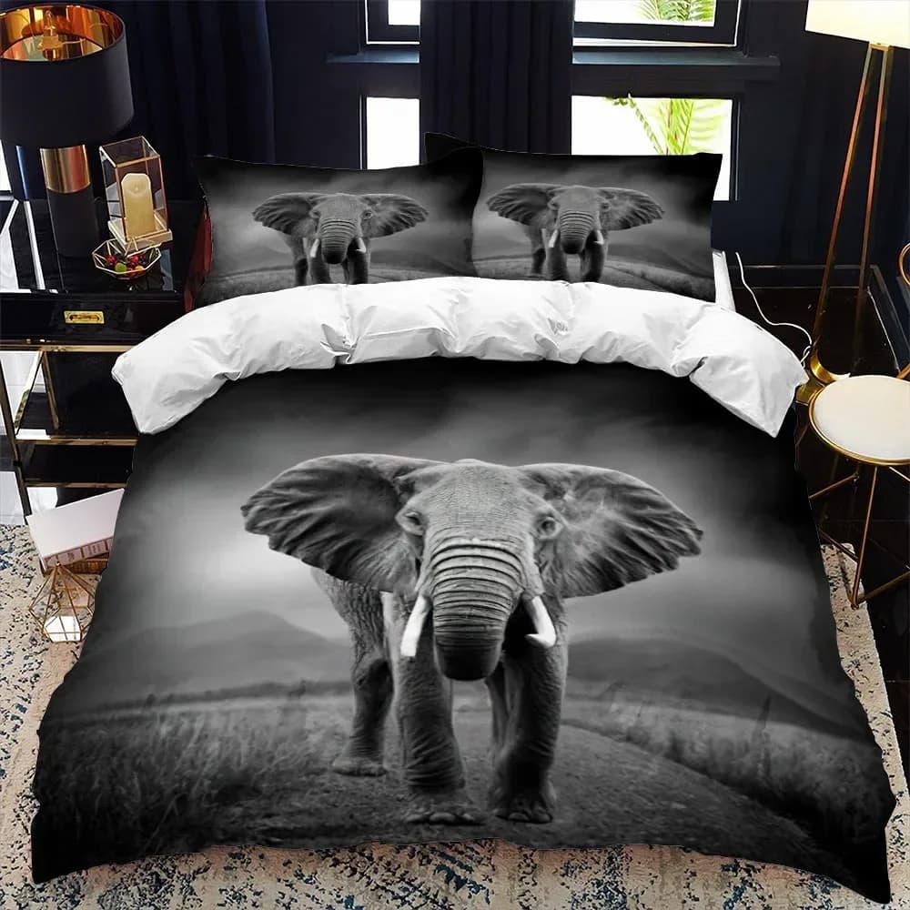Elephant Duvet Cover Set Queen Size Wild Animal Theme Twin Bedding Set For Kids Teens Boys Microfiber Double King Quilt Cover