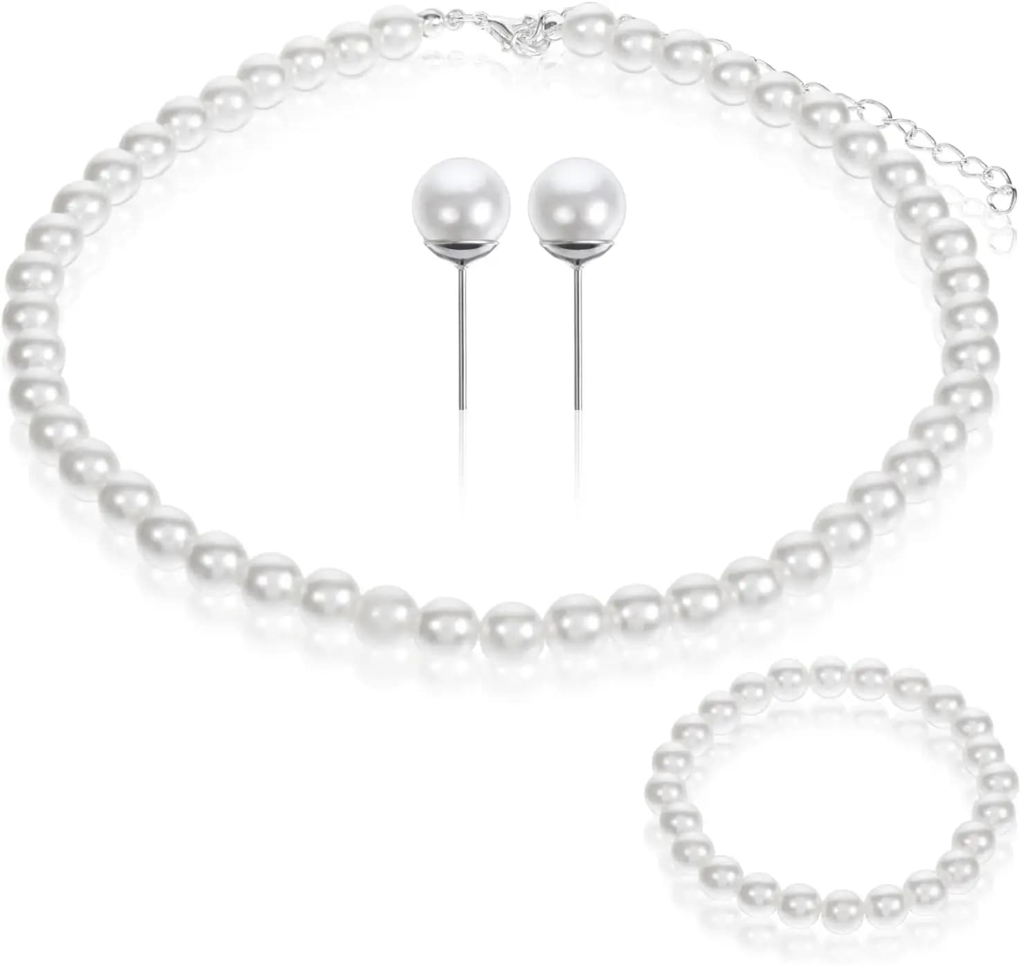 Set di Collana e Orecchini di Perle per Donne, Elegante Gioiello con Perle Finte, Regalo per Nonna, Matrimonio o Celebrazione di Compleanno